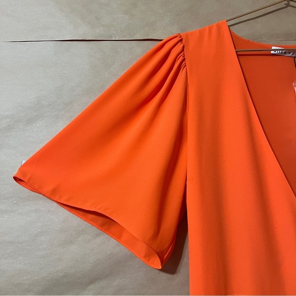 Alice + Olivia | NWT Sandra Wrap Dress Mini Flutter Sleeve Monarch Orange Size 8 - Picture 7 of 12